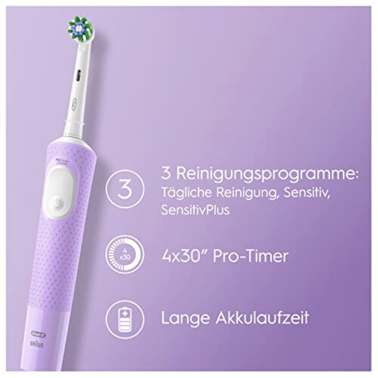 Oral-B elektrische Zahnbürste Vitality Pro Box Lilac Violet Toothbrush-Technolog