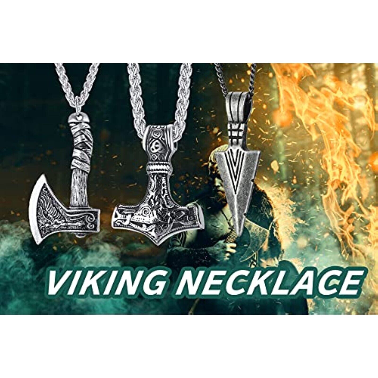 Wikinger Halskette Anhänger Thors Hammer Edelstahl mit Kette Geschenkbeutel