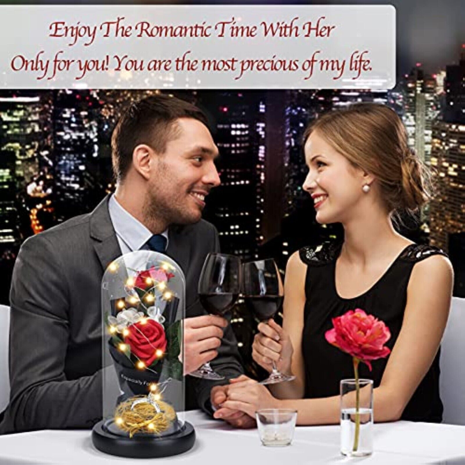 Valentinstag geschenk LED Die Schöne und das Biest Ewige Rose im Glas