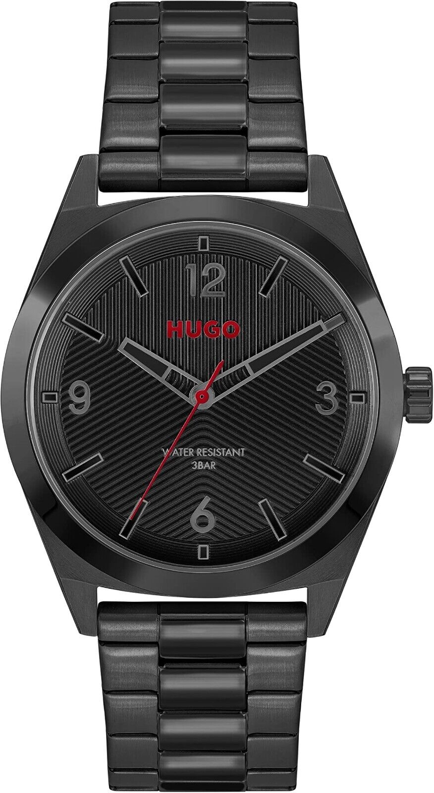 HUGO Analog Herren Armbanduhr Quarz mit Schwarzes Edelstahl schwarz Quarz-Uhrwer
