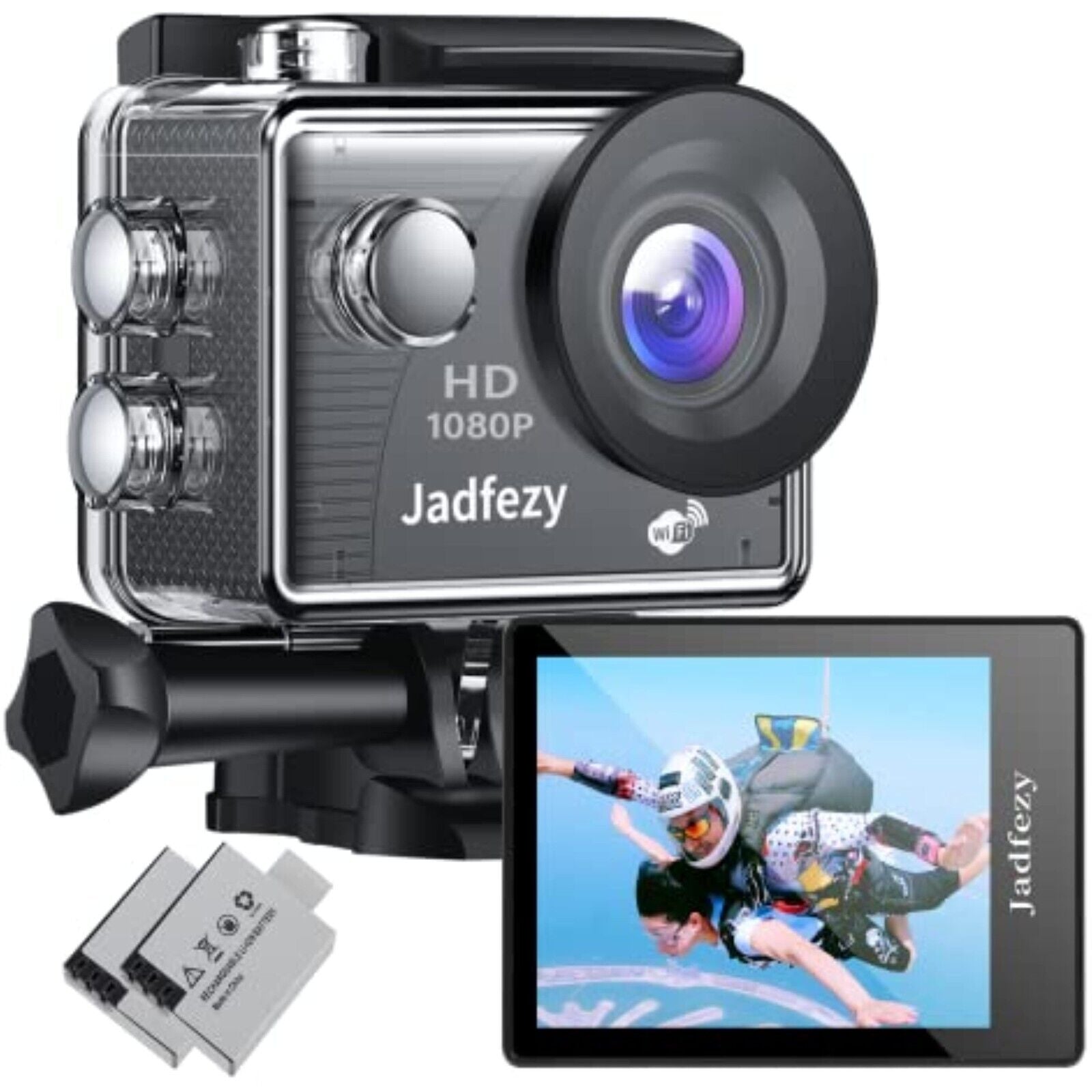 Jadfezy WiFi-1080P-Action-Cam, WLAN HD 30 fps Zwei 900 mAh  wiederaufladbare