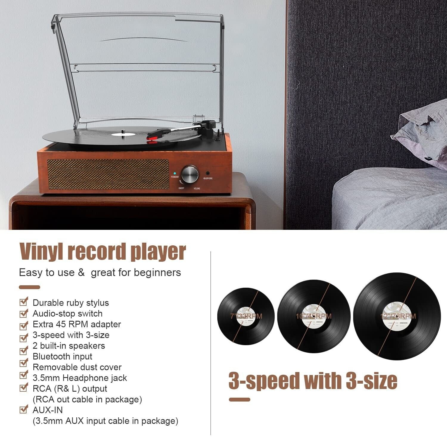 Vinyl Plattenspieler Bluetooth Schallplattenspieler Plattenspieler Lautsprechern