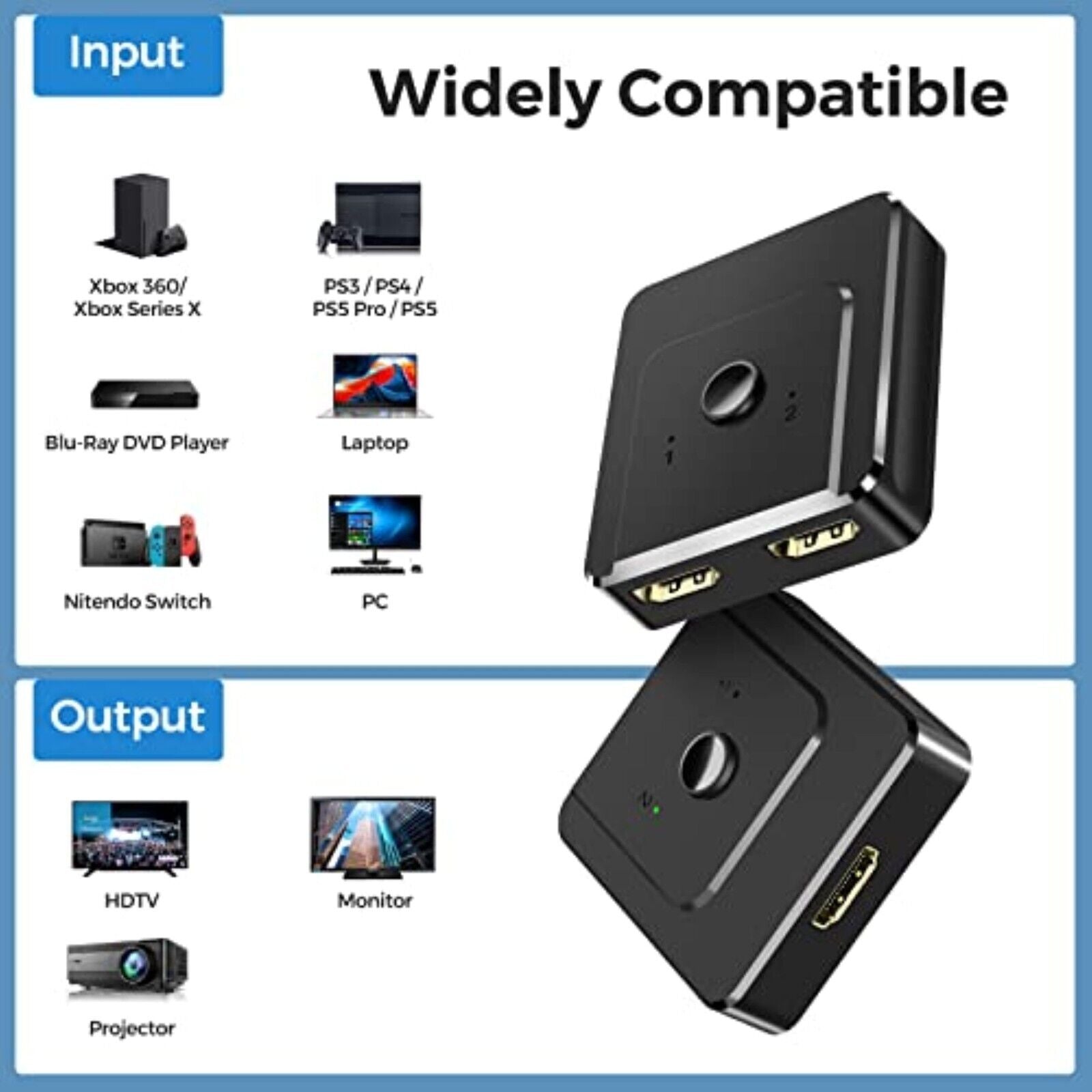 HDMI Splitter Verteiler 1 in 2 out Adapter PC TV Konsole 4K Full HD Buchse Steck