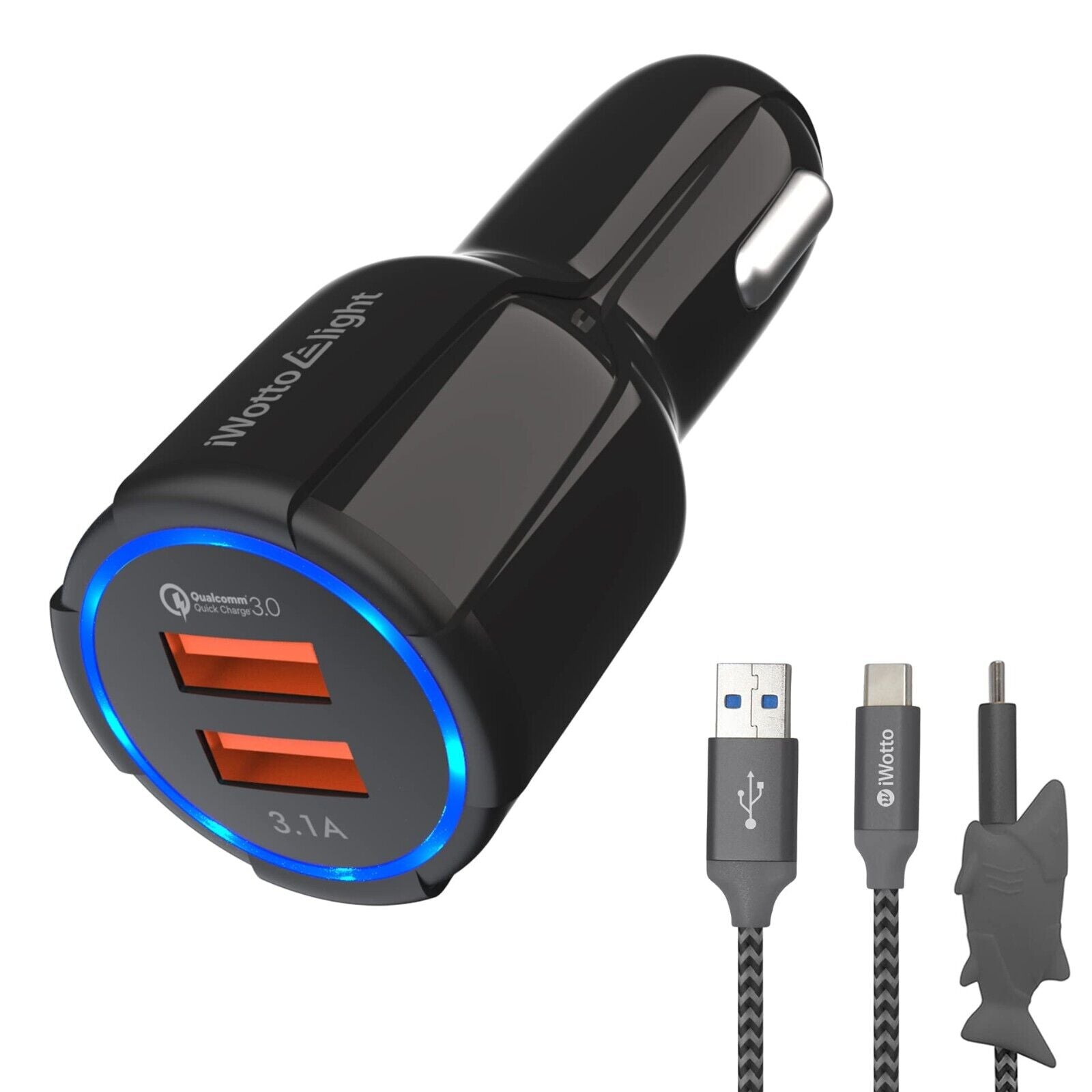 18W Auto KFZ USB Ladegerät Ladekabel Dual Port Hai-Ladegerät Set Schnellladung