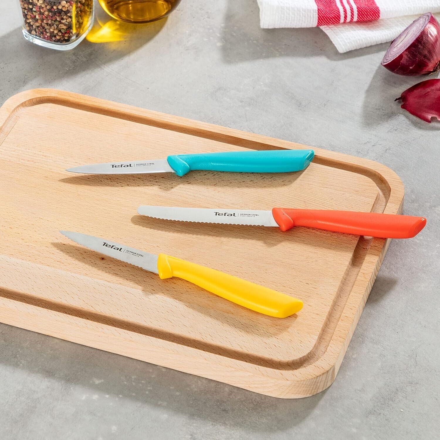 Tefal Colorfood Messer-Set  3-teilig | Universalmesser/Schälmesser Edelstahl