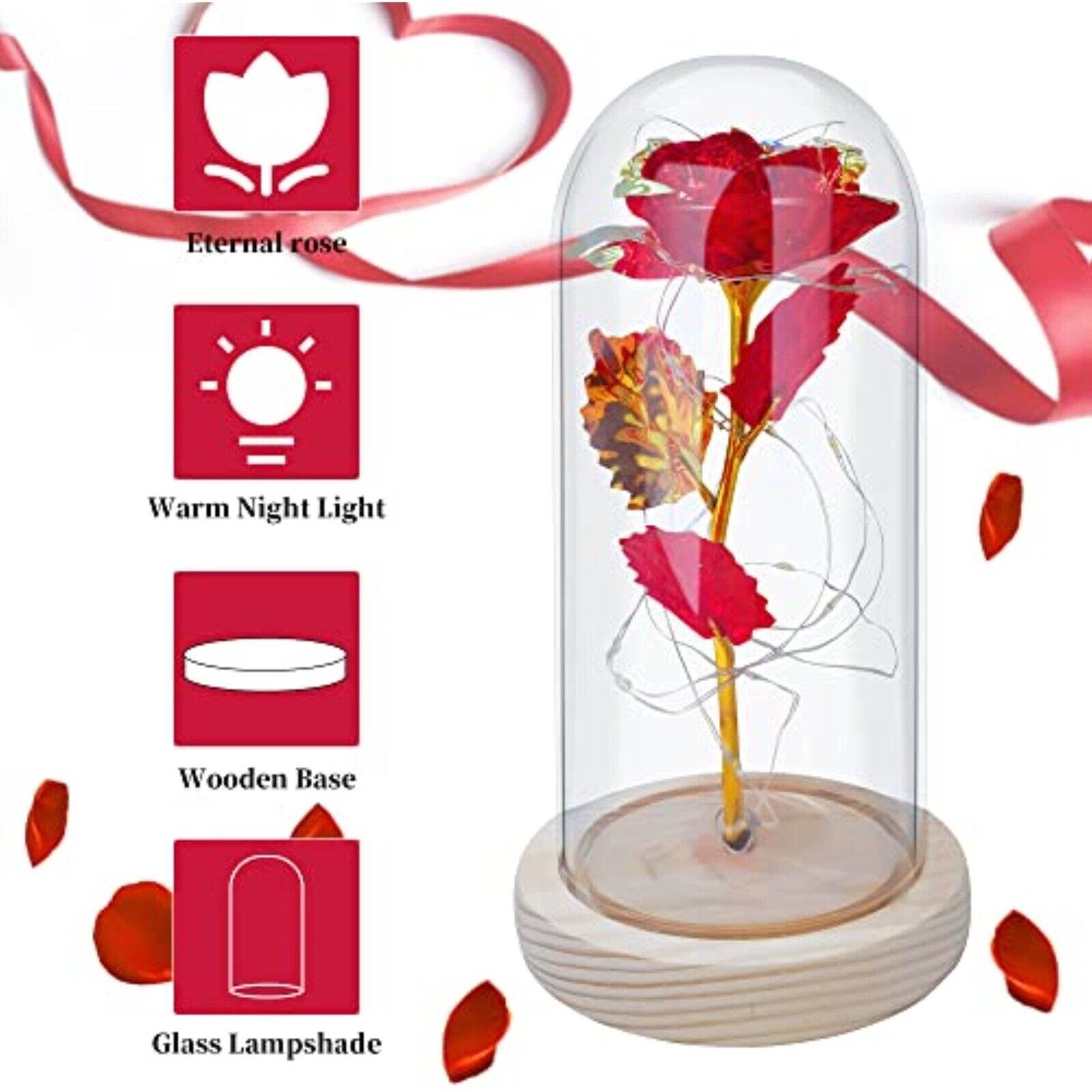 LED Ewige Rose im Glas für Frauen Valentinstag Geschenk Schöne undDas Biest Rose
