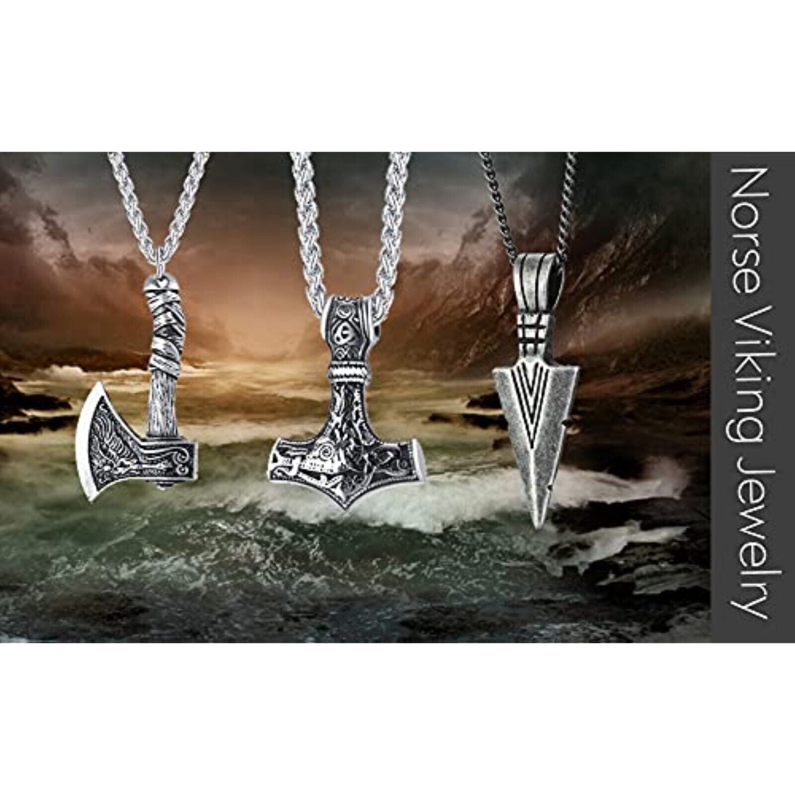 Wikinger Halskette Anhänger Thors Hammer Edelstahl mit Kette Geschenkbeutel