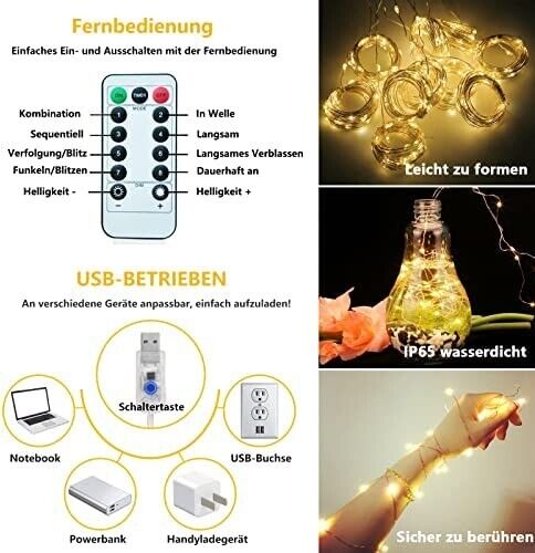 LED Lichterkette  Lichternetz Lichtervorhang Weihnachtsdeko Außen Party Warmweiß