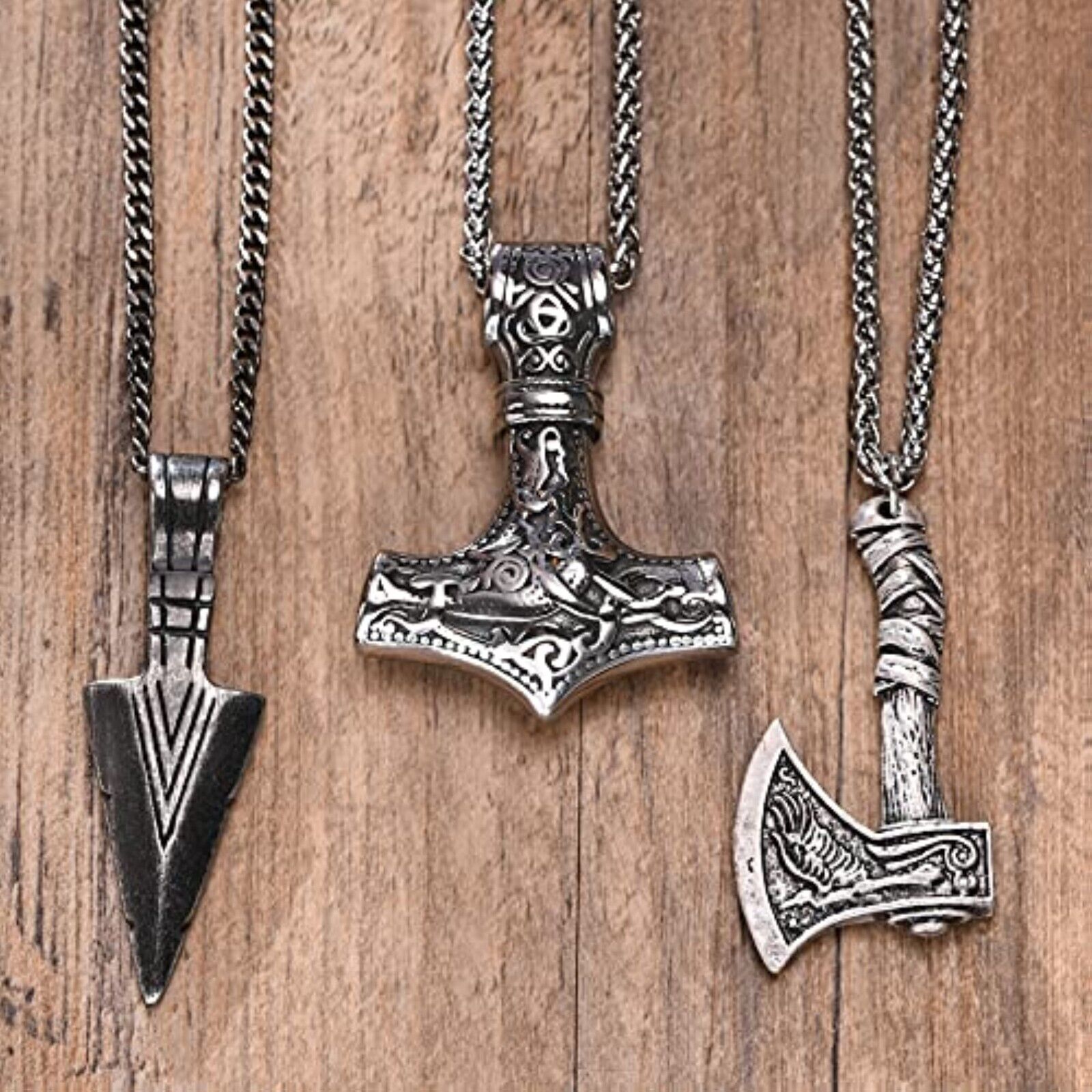 Wikinger Halskette Anhänger Thors Hammer Edelstahl mit Kette Geschenkbeutel