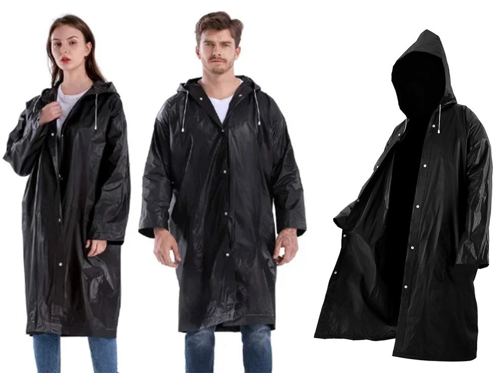 Unisex Regenmantel Wasserdicht – Leichte Regenjacke mit Kapuze, Universal Größe, Schwarz