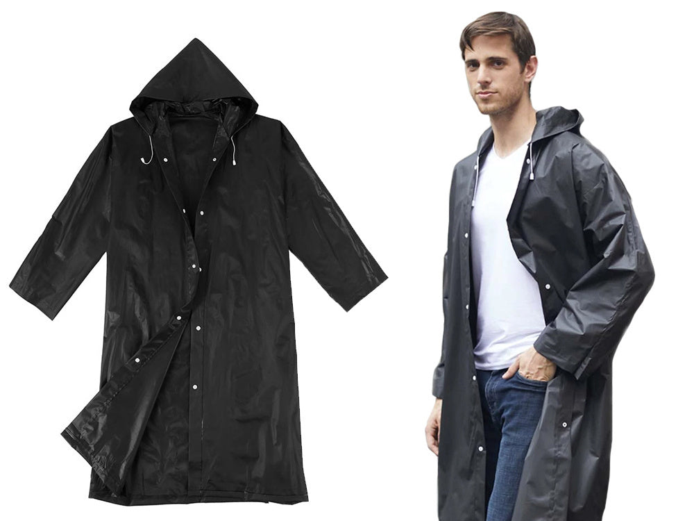 Unisex Regenmantel Wasserdicht – Leichte Regenjacke mit Kapuze, Universal Größe, Schwarz