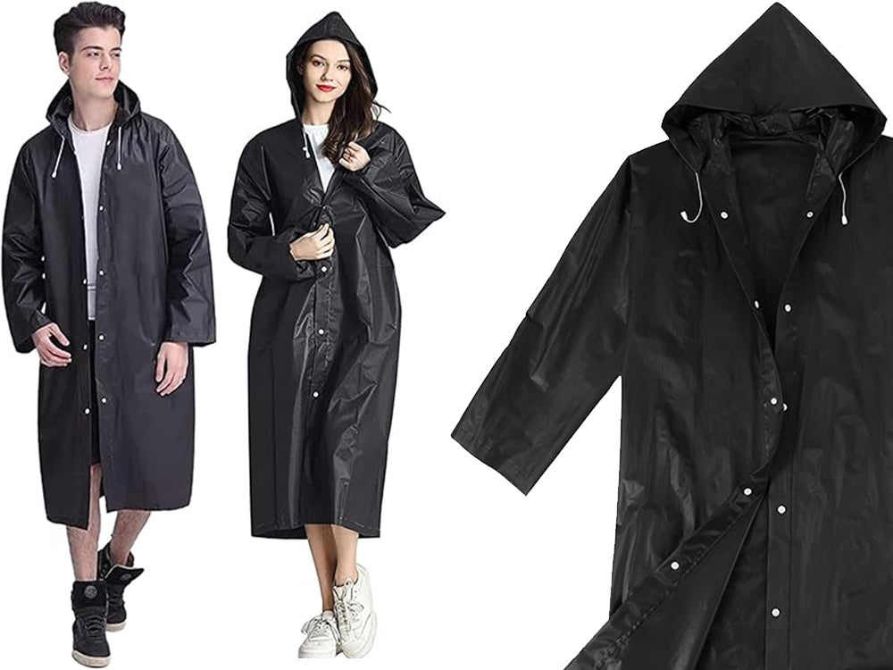 Unisex Regenmantel Wasserdicht – Leichte Regenjacke mit Kapuze, Universal Größe, Schwarz