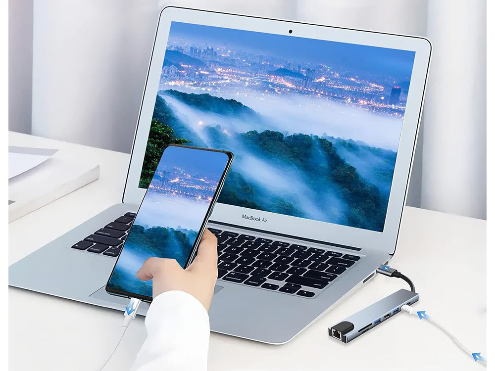 USB-C Hub 8-in-1 Adapter – Thunderbolt 3, HDMI 4K, Ethernet RJ45, SD/TF, USB & USB-C