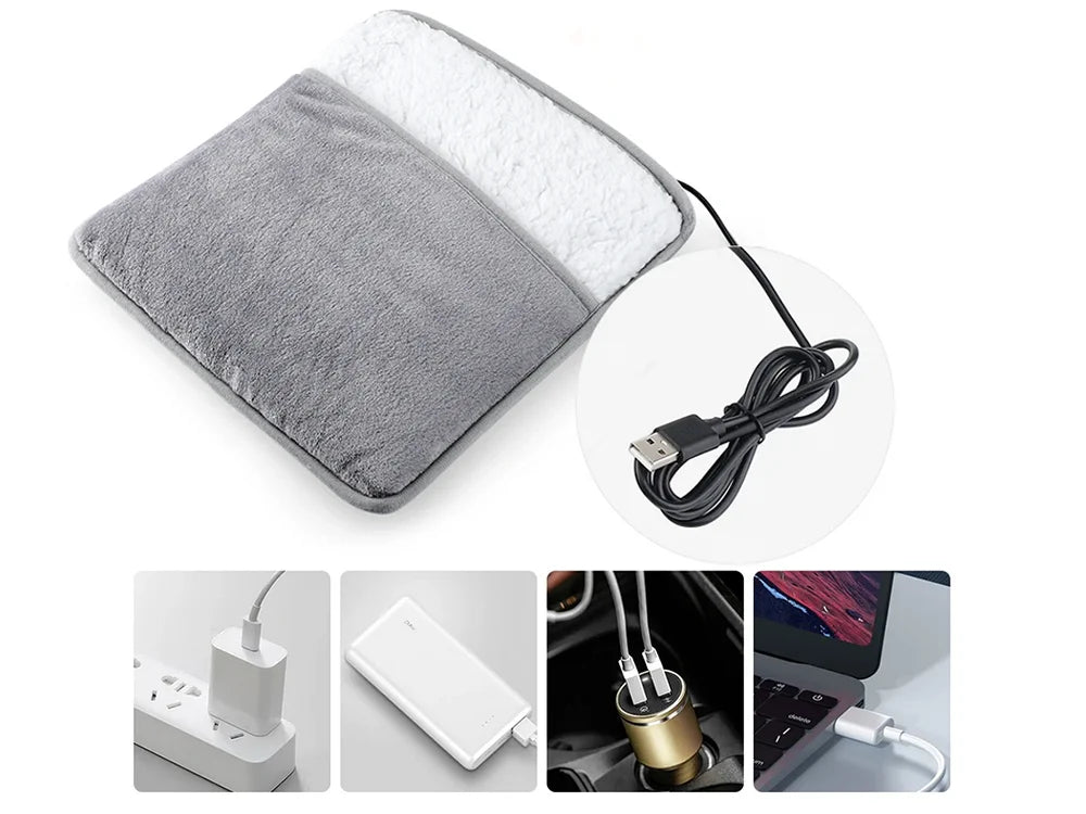 USB Heizkissen Fußwärmer 28x29cm 5W Grau Wärmematte Heizmatte Körper
