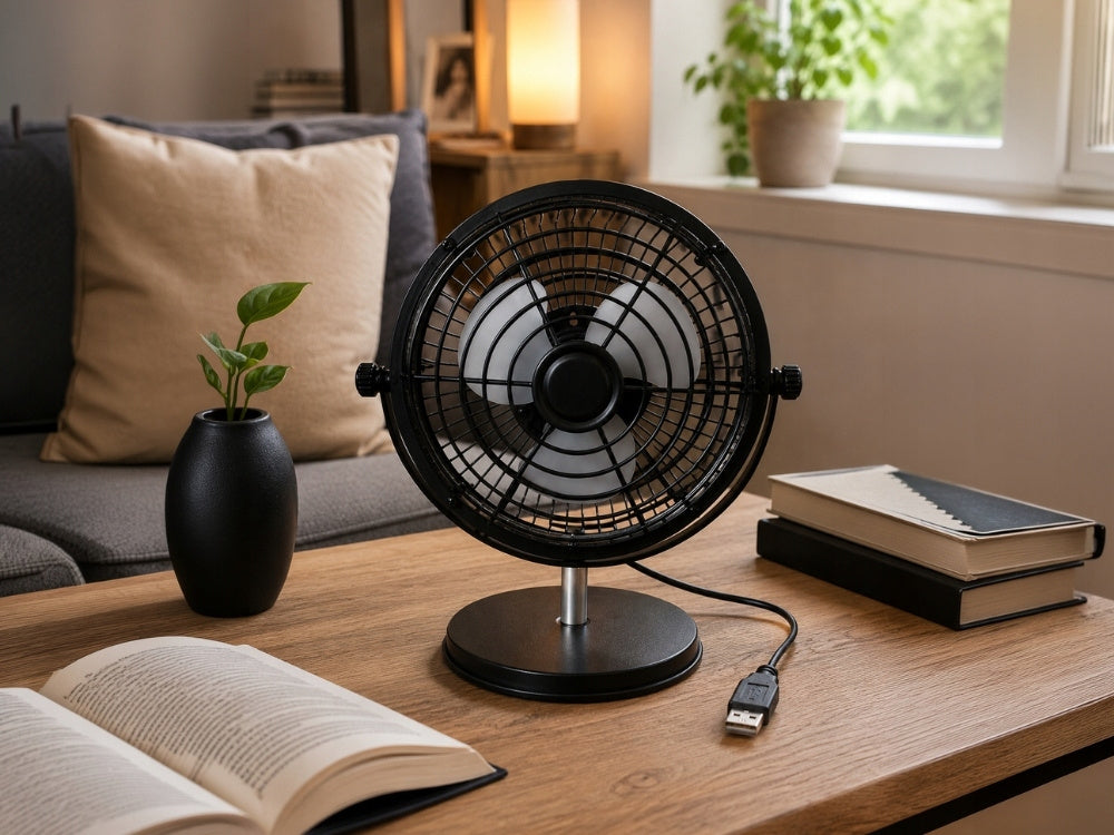 USB Tischventilator Leise Mini Ventilator für Büro Zuhause USB-C 360° Neigbar