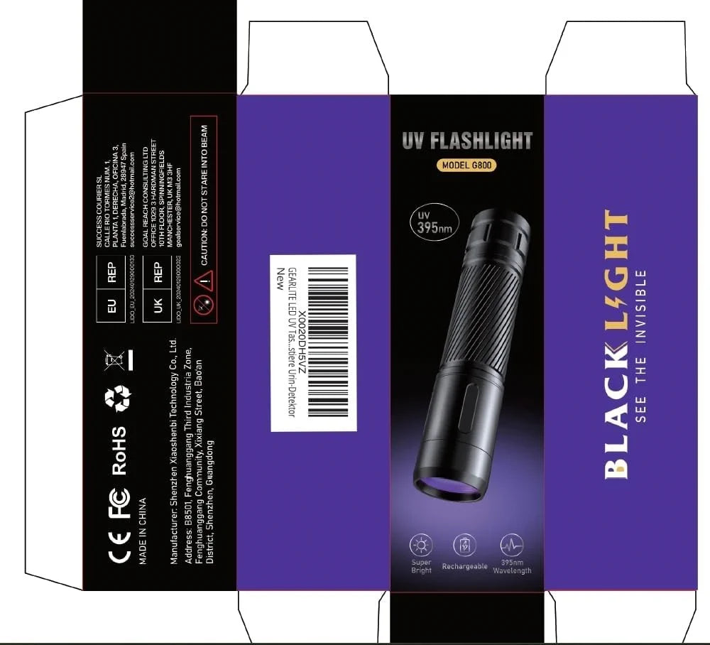UV Taschenlampe 395nm Schwarzlicht LED wiederaufladbar Detektor IP65