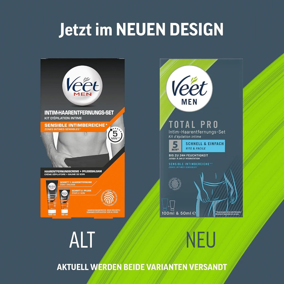 Veet Men Intim Haarentfernungs-Set – 100 ml Enthaarungscreme & 50 ml Pflegebalsam mit Aloe Vera