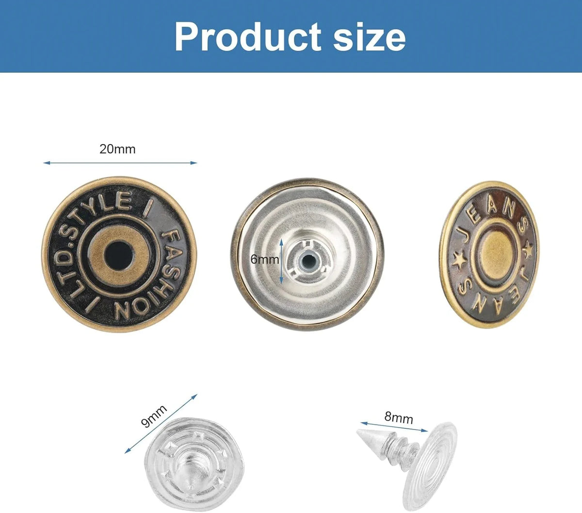 Jeansknöpfe 12 Stück 20 mm – Ersatzknöpfe mit Nieten zum Einschlagen für Jeans, Hosen und Jacken