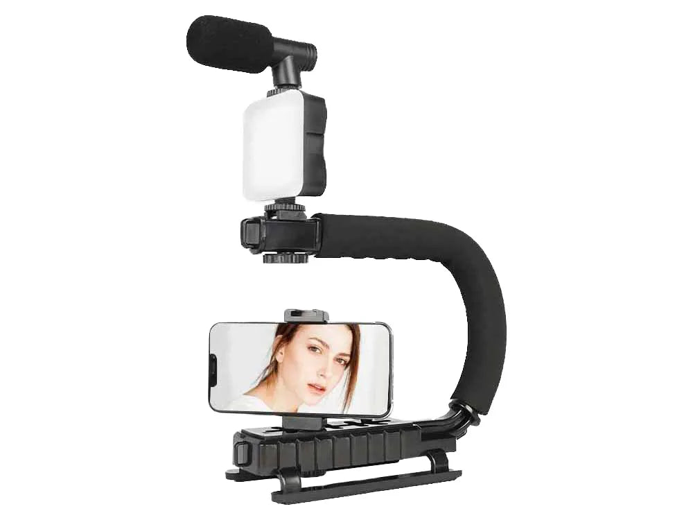 Vlogging Kit Smartphone Mikrofon LED Licht Bluetooth Fernauslöser Video Rig