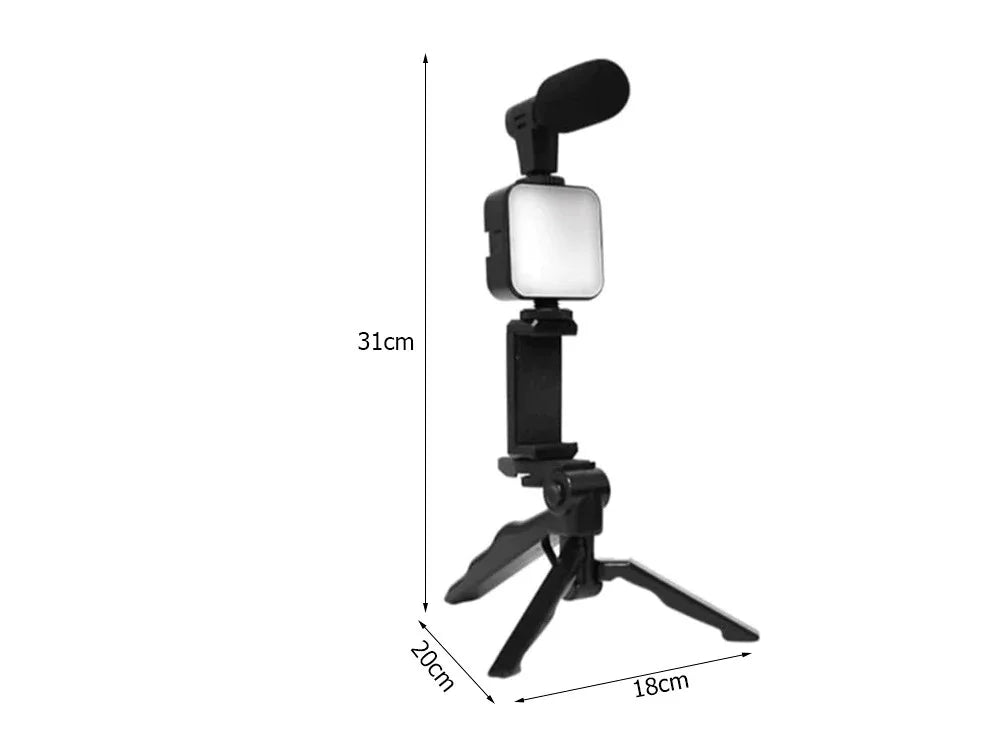Vlogging Kit für Smartphone – Stativ mit Handyhalterung, Richtmikrofon, 49-LED-Licht und Bluetooth-Fernbedienung