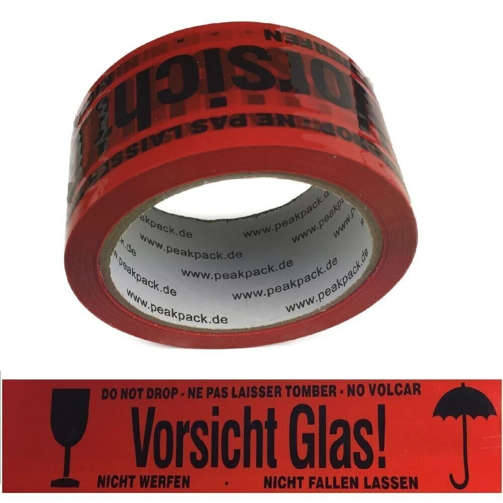 Vorsicht Glas Klebeband 48mm 66m Stark Warnband Paket 1-36 Rollen