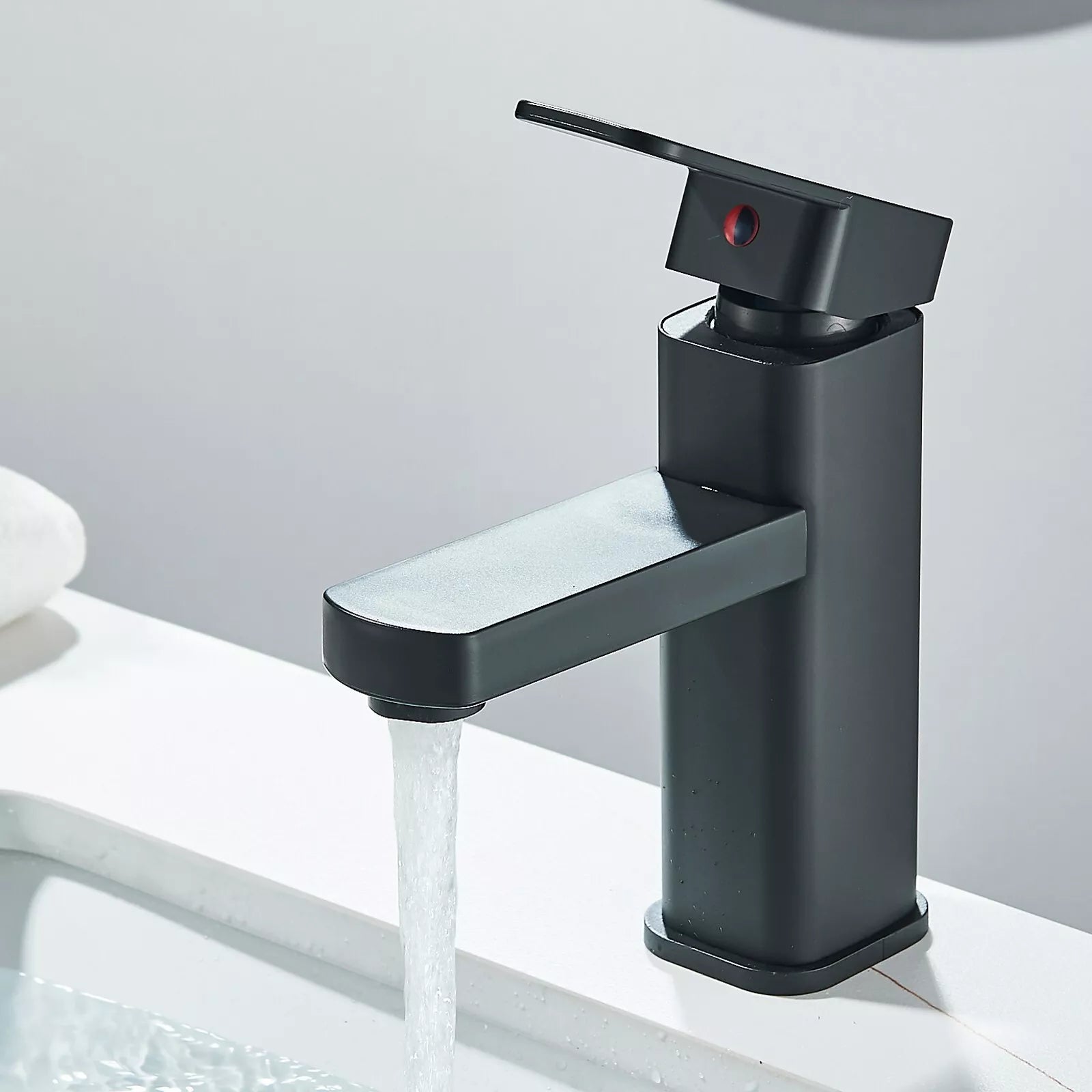 Waschtischarmatur Schwarz – Einhand Mischbatterie für Waschbecken | Moderne Badarmatur mit Heiß- & Kaltwasseranschluss, Keramikkartusche & 40 cm Schläuchen