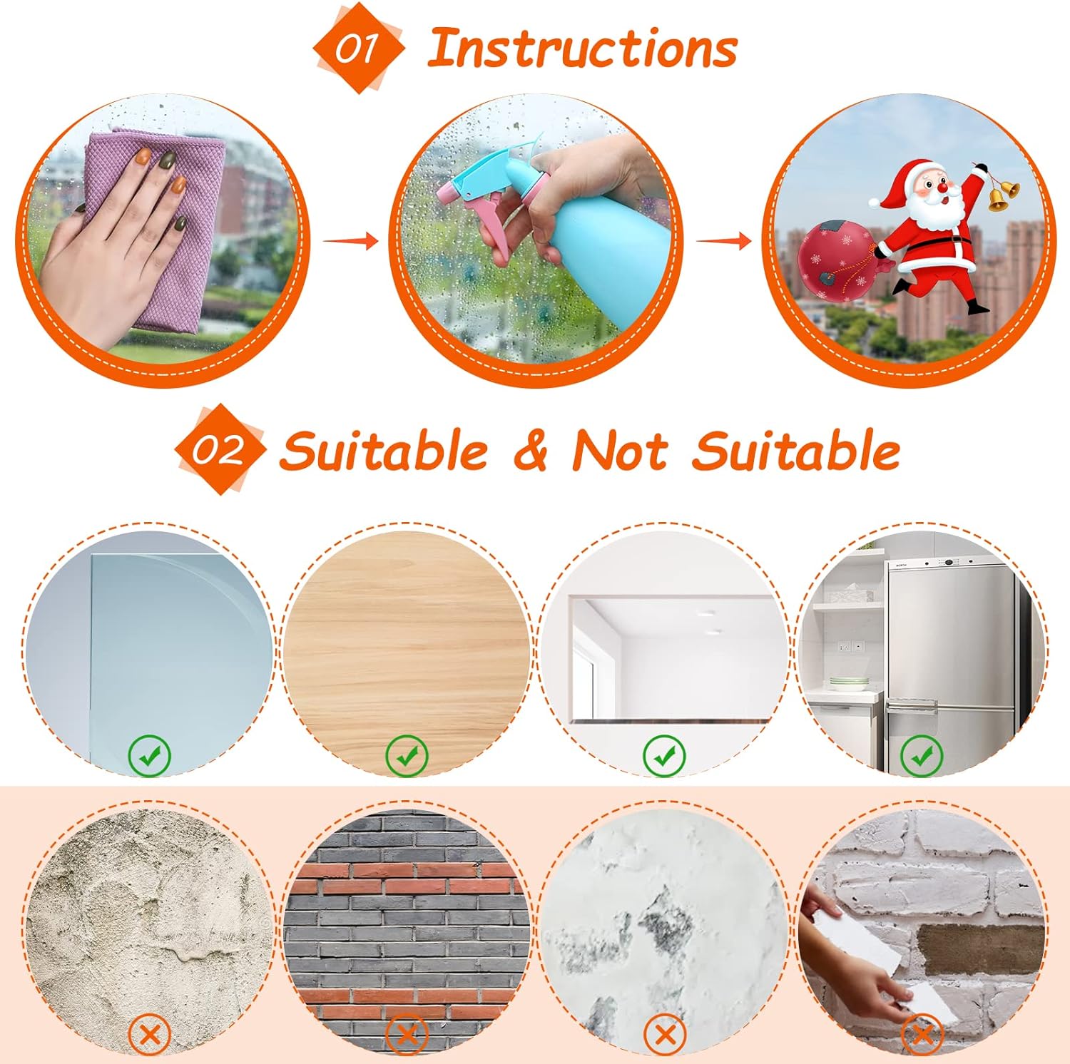 Weihnachten Fensterbilder – Selbstklebende PVC Fenstersticker, 176-teilig, Weiß & Rot, Wiederverwendbar