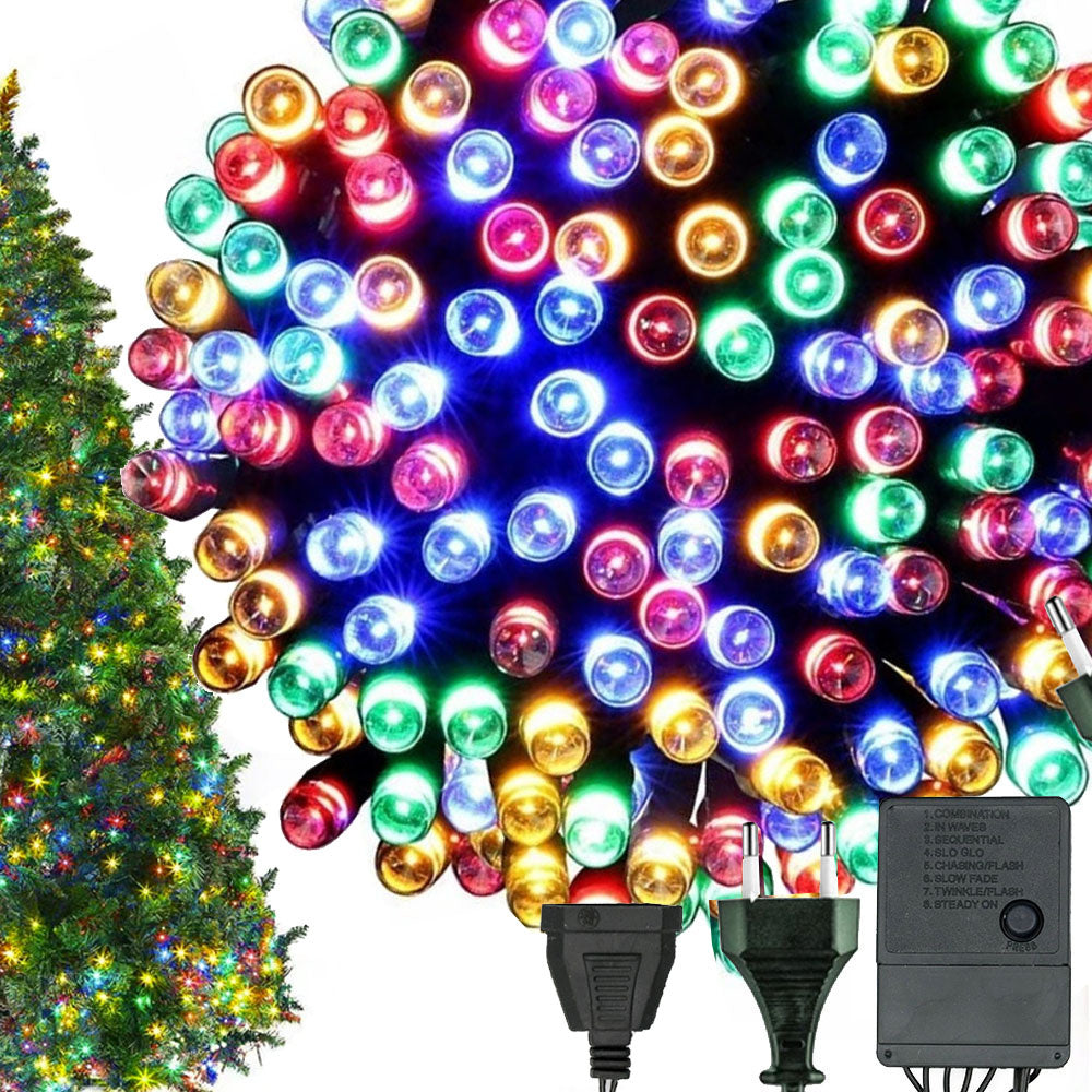 LED Weihnachtsbaum Lichterkette – 10m, 200 Multicolor LEDs, Innenraum, 8 Programme,Mit Verlängerungsanschluss