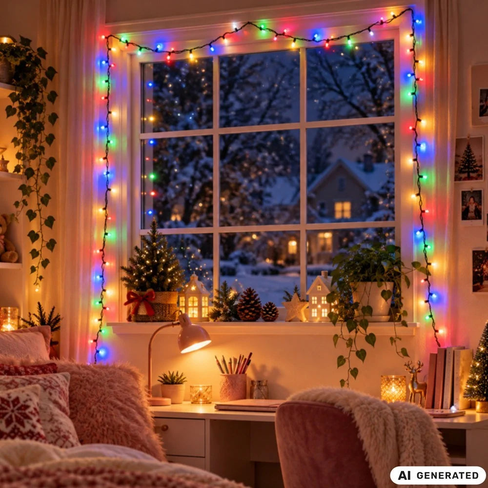 Weihnachtsbeleuchtung 200 LED Bunt 8 Modi Lichterkette Innen Verbindba
