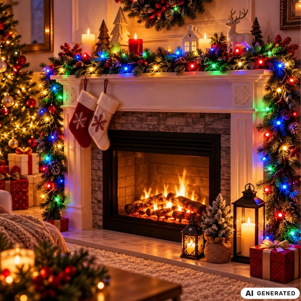 Weihnachtsbeleuchtung 200 LED Bunt 8 Modi Lichterkette Innen Verbindba