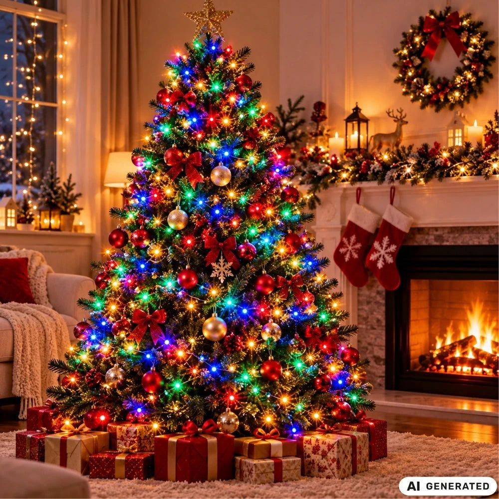 Weihnachtsbeleuchtung 200 LED Bunt 8 Modi Lichterkette Innen Verbindba