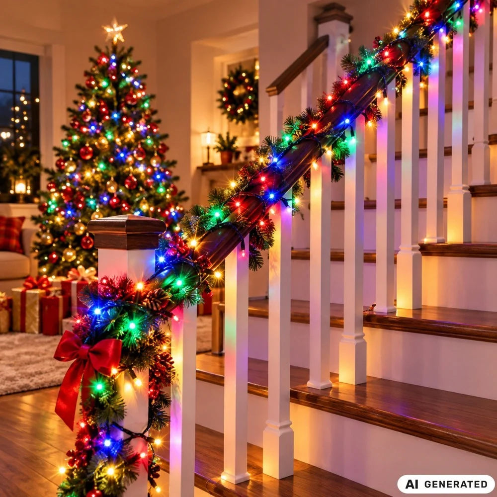 Weihnachtsbeleuchtung 200 LED Bunt 8 Modi Lichterkette Innen Verbindba