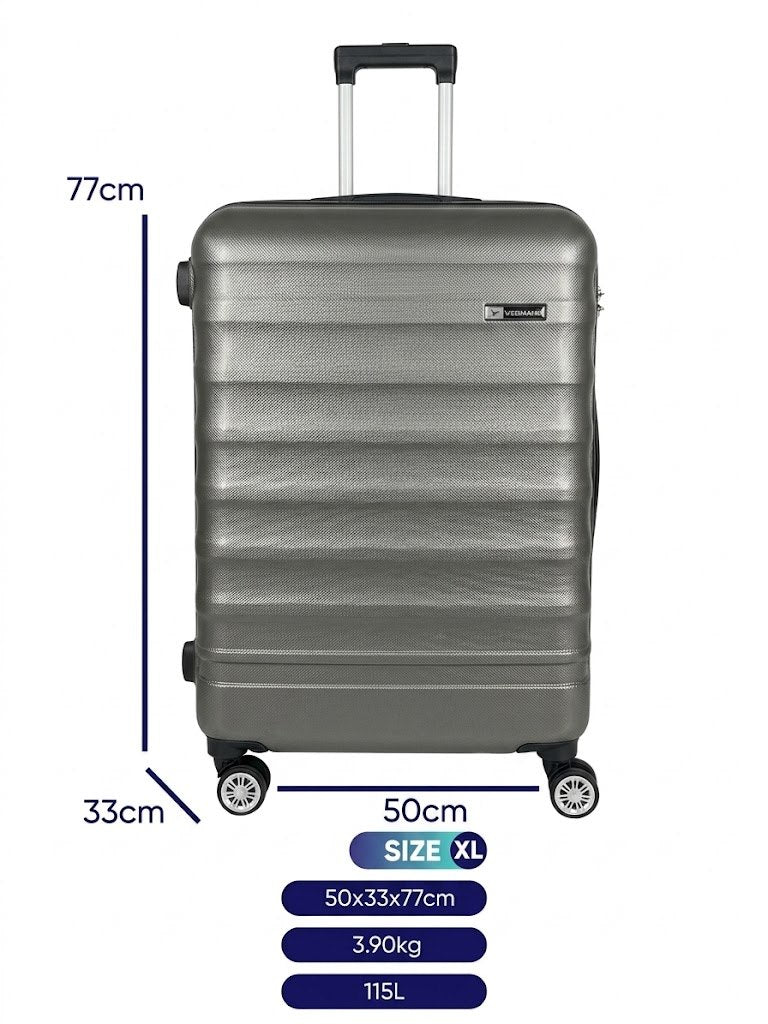 Hartschalenkoffer Trolley grau – M / L / XL / 3er Set – 4 Rollen, ABS