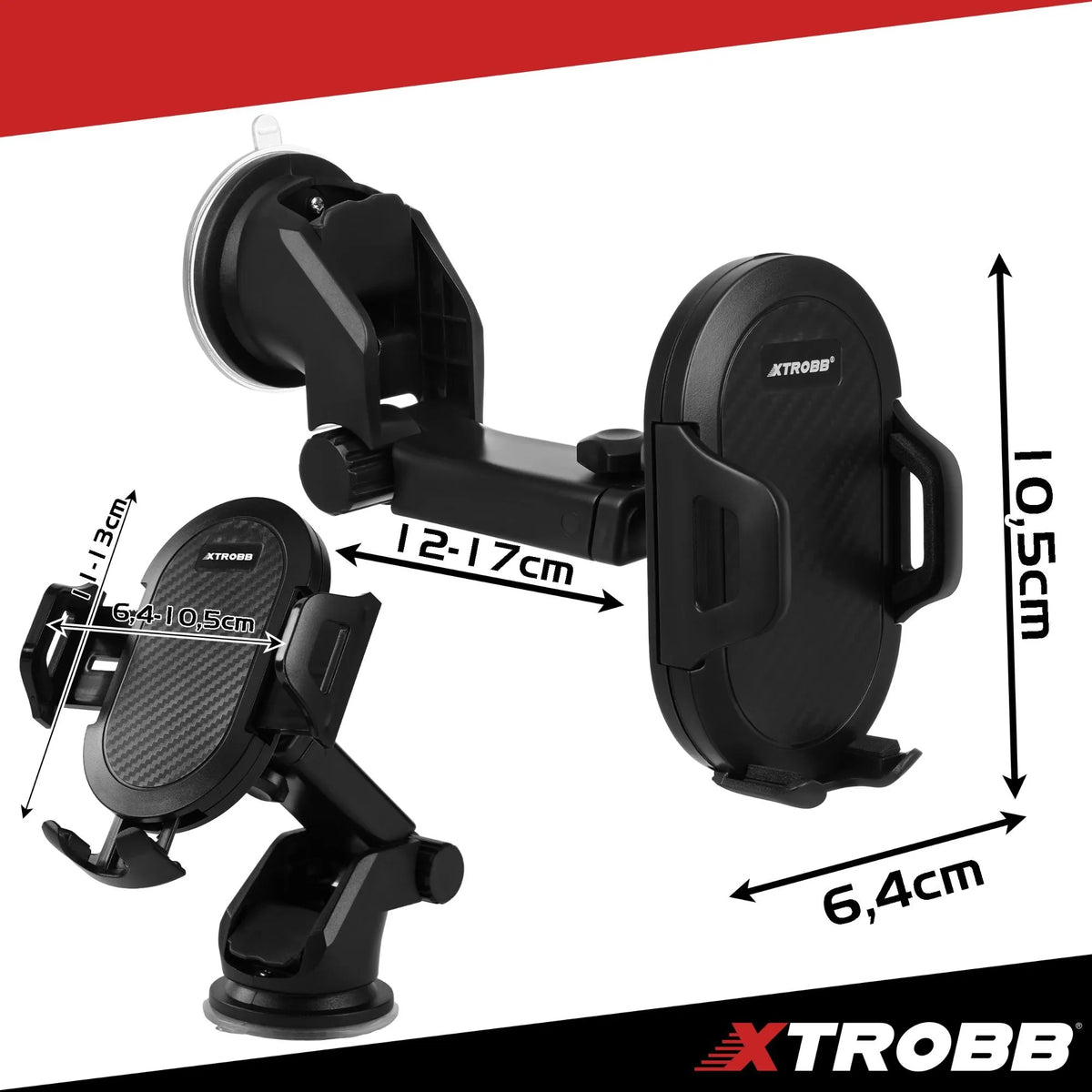 Xtrobb Handyhalterung fürs Auto mit Saugnapf – 360° Smartphone Halterung mit Teleskoparm 12–17 cm