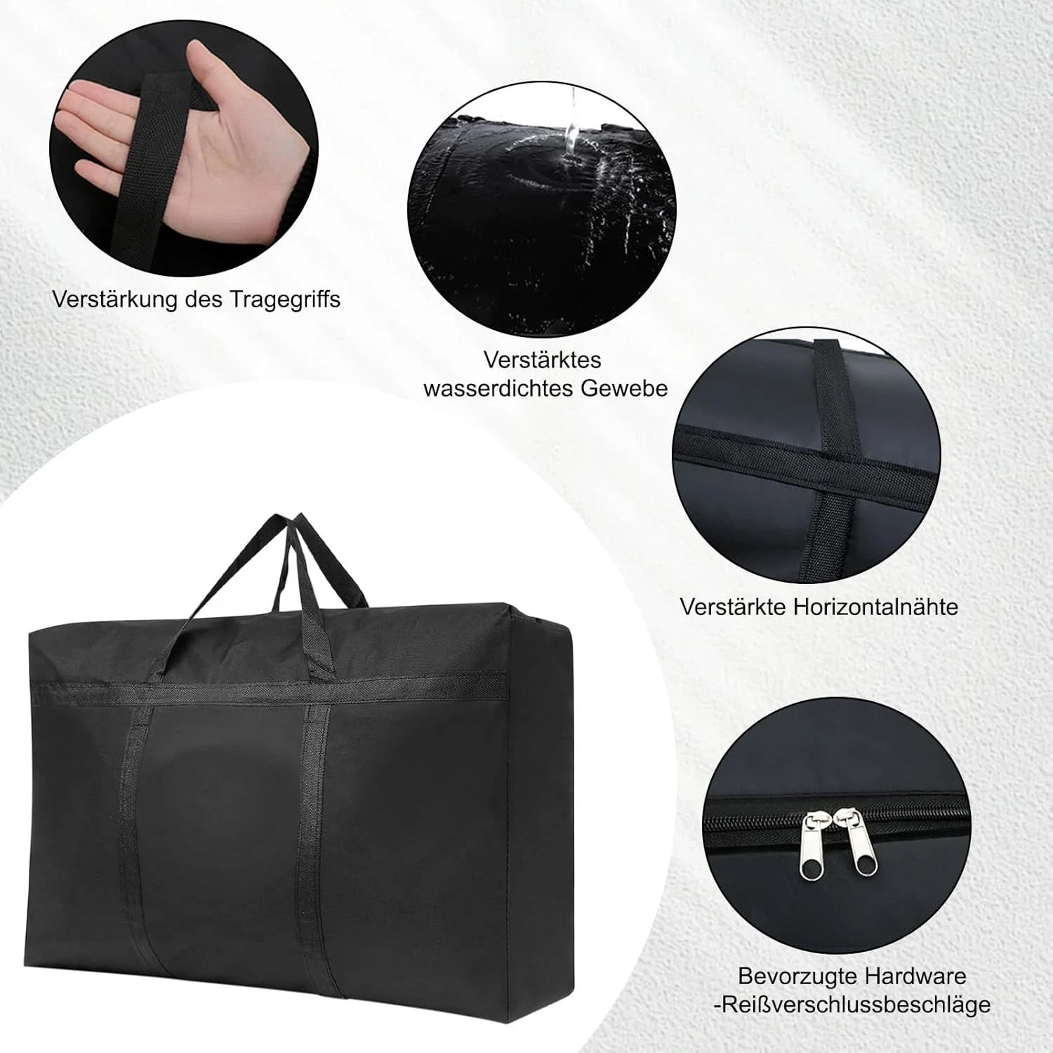 XXL Reisetasche 180L Wasserabweisend Aufbewahrungstasche Kodura Schwarz NEU