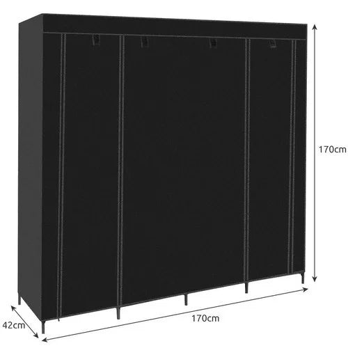 XXL Stoff Kleiderschrank 170x170 cm – Faltschrank mit 14 Fächern und 2 Kleiderstangen