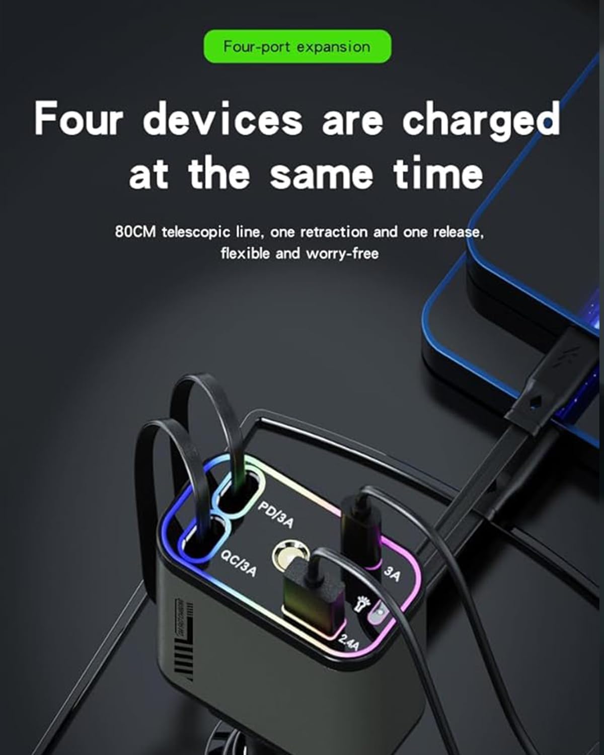 4-in-1 KFZ USB-C Ladegerät 69W – Schnelllade Auto Adapter mit Sternenhimmel