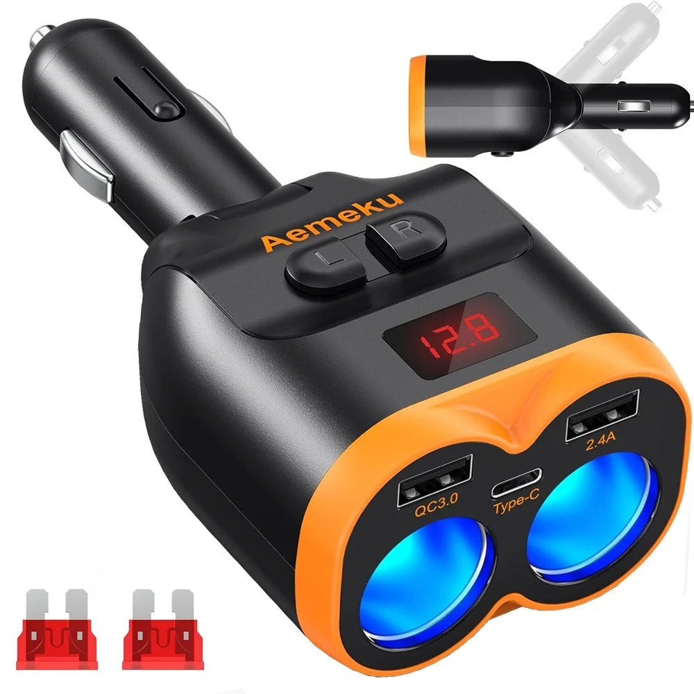 Zigarettenanzünder Verteiler 12V 24V 2 Fach USB-C USB-A QC 3.0 80W Auto Adapter