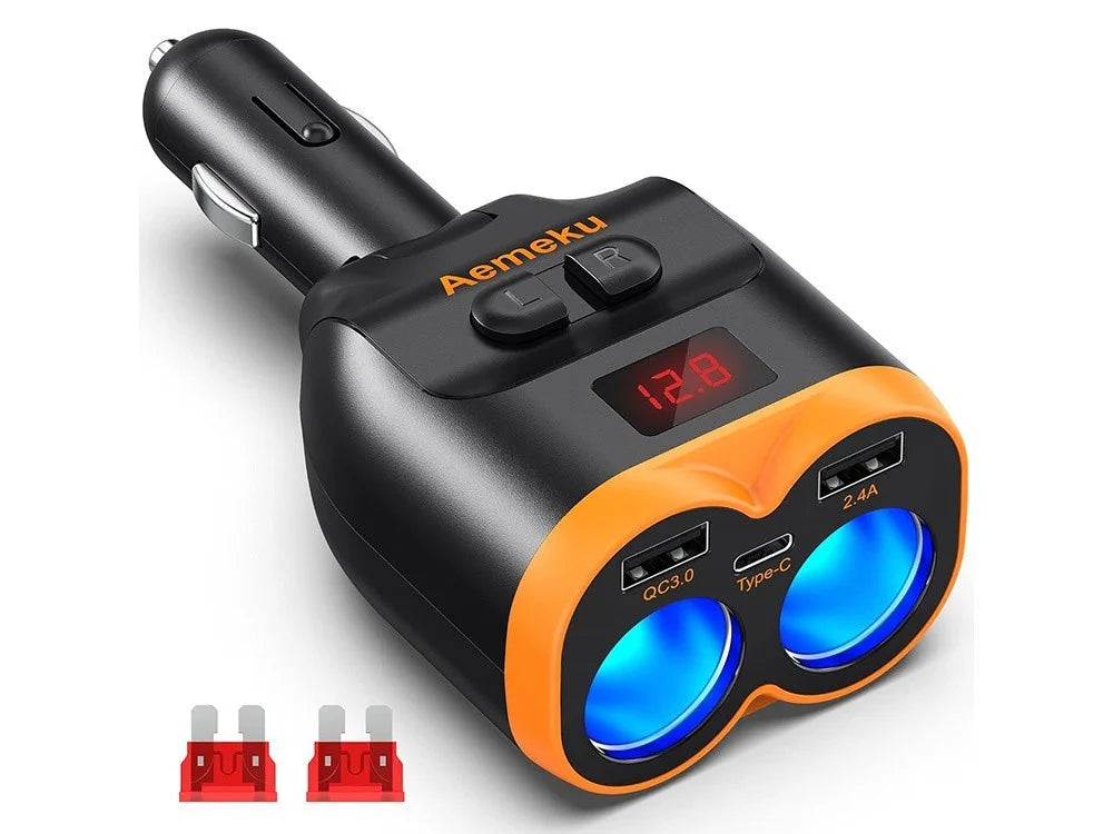Zigarettenanzünder Verteiler 12V 24V 2 Fach USB-C USB-A QC 3.0 80W Auto Adapter