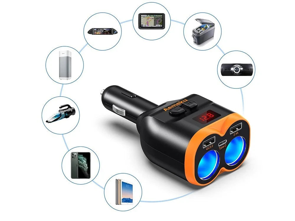 Zigarettenanzünder Verteiler 12V 24V 2 Fach USB-C USB-A QC 3.0 80W Auto Adapter