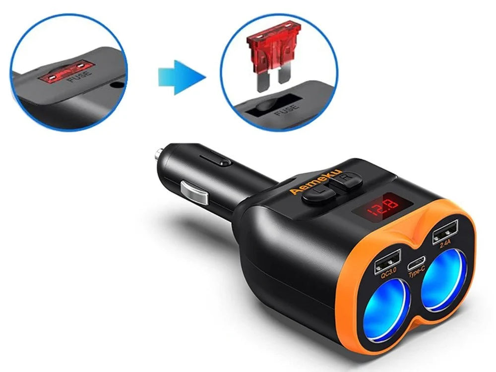 Zigarettenanzünder Verteiler 12V 24V 2 Fach USB-C USB-A QC 3.0 80W Auto Adapter