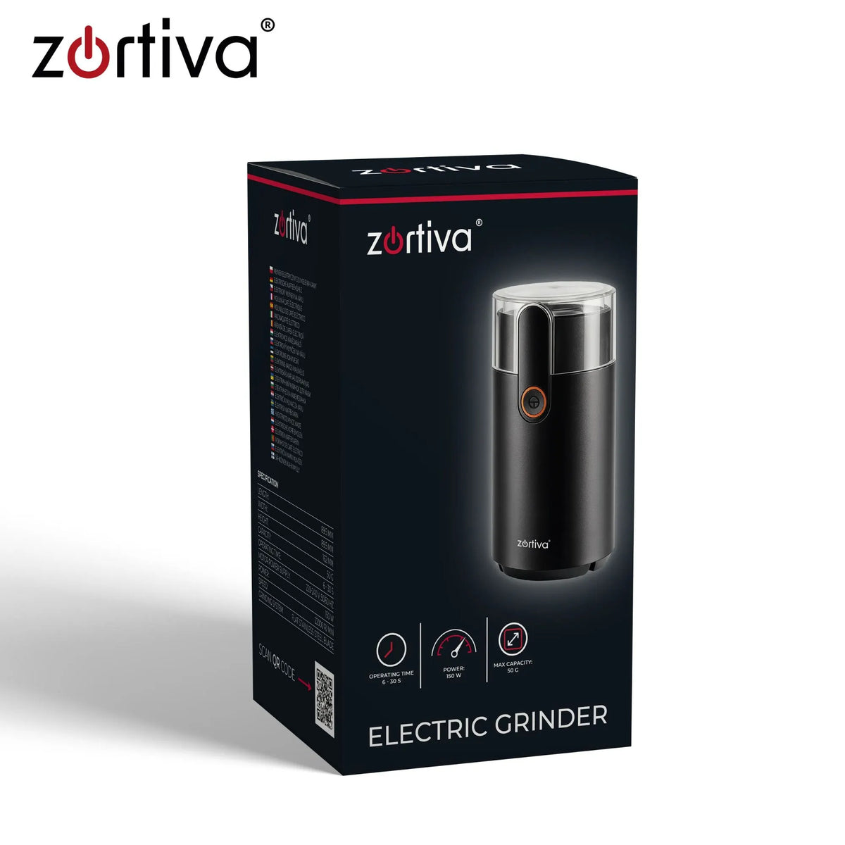 Zortiva elektrische Kaffeemühle 150 W – 50 g Gewürz- und Nussmühle mit Edelstahlklinge, 22.000 U/min
